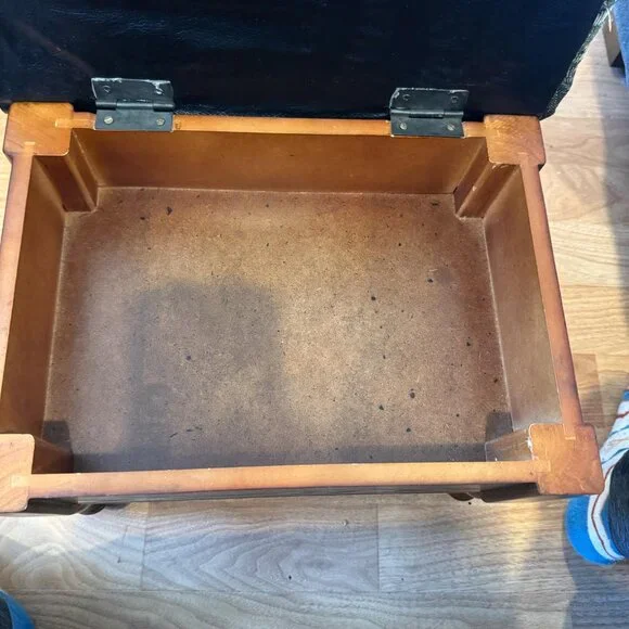 **Vintage Wooden Tapestry Footstool with Storage – Hinged Padded Top – Floral Fa - Picture 14 of 16